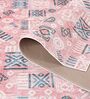 Pink & Teal Block Print Polyester 6 ft x 9 ft Machine Made Carpet