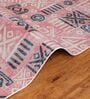 Pink & Teal Block Print Polyester 8 ft x 10 ft Machine Made Carpet