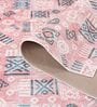 Pink & Teal Block Print Polyester 9 ft x 12 ft Machine Made Carpet