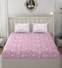 Pink & White Glace Cotton Floral Print Elastic Fitted King Bedsheet With 2 Pillow Covers