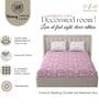 Pink & White Glace Cotton Floral Print Elastic Fitted King Bedsheet With 2 Pillow Covers