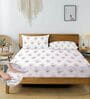Pink & White Glace Cotton Floral Print Elastic Fitted King Bedsheet With 2 Pillow Covers