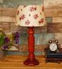 George Pink & White Fabric Shade Night Lamp With Wood Base