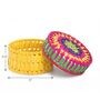 Pink & Yellow Palm Leaf Handwoven Colorful Round  Palm Leaf Basket