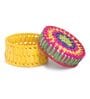 Pink & Yellow Palm Leaf Handwoven Colorful Round  Palm Leaf Basket