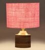 Pink  Shade Table Lamp With Wood Base
