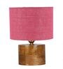Pink  Shade Table Lamp With Wood Base
