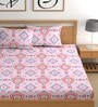 Pink 180 TC Floral Cotton Fitted Double Bedsheet 2 Pillow covers