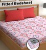 Pink 180 TC Floral Cotton Fitted Double Bedsheet 2 Pillow covers