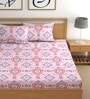 Pink 180 TC Floral Cotton Queen Double Bedsheet 2 Pillow covers