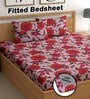 Pink 180 TC Floral Cotton Fitted Double Bedsheet 2 Pillow covers