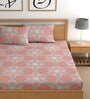 Pink 180 TC Floral Cotton Queen Double Bedsheet 2 Pillow covers