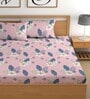 Pink 180 TC Floral Cotton Fitted Double Bedsheet 2 Pillow covers