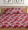 Pink 180 TC Floral Cotton Fitted Double Bedsheet 2 Pillow covers