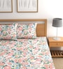 Pink 180 TC Floral Cotton Fitted Double Bedsheet 2 Pillow covers