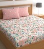 Pink 180 TC Floral Cotton Queen Double Bedsheet 2 Pillow covers