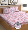 Pink 180 TC Floral Cotton Fitted Double Bedsheet 2 Pillow covers