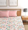Pink 180 TC Floral Cotton Fitted Double Bedsheet 2 Pillow covers
