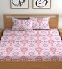 Pink 180 TC Floral Cotton Queen Double Bedsheet 2 Pillow covers