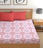 Pink 180 TC Floral Cotton Fitted Double Bedsheet 2 Pillow covers