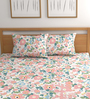 Pink 180 TC Floral Cotton Fitted Double Bedsheet 2 Pillow covers