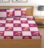 Pink 180 TC Floral Cotton Fitted Double Bedsheet 2 Pillow covers