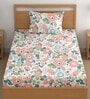 Pink 180 TC Floral Cotton Single Bedsheet Pillow covers