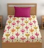 Pink 180 TC Floral Cotton Single Bedsheet Pillow covers