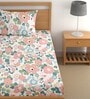 Pink 180 TC Floral Cotton Single Bedsheet Pillow covers