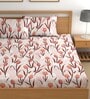Pink 200 TC Floral Cotton Fitted Double Bedsheet 2 Pillow covers