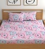 Pink 200 TC Floral Cotton Queen Double Bedsheet 2 Pillow covers