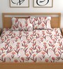 Pink 200 TC Floral Cotton Fitted Double Bedsheet 2 Pillow covers