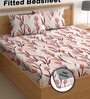 Pink 200 TC Floral Cotton Fitted Double Bedsheet 2 Pillow covers