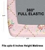 Pink 200 TC Floral Cotton Fitted Double Bedsheet 2 Pillow covers