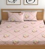 Pink 200 TC Floral Cotton Fitted Double Bedsheet 2 Pillow covers