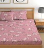 Pink 200 TC Floral Cotton Fitted Double Bedsheet 2 Pillow covers