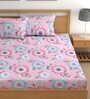 Pink 200 TC Floral Cotton Queen Double Bedsheet 2 Pillow covers