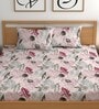 Pink 200 TC Floral Cotton Fitted Double Bedsheet 2 Pillow covers