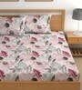 Pink 200 TC Floral Cotton Fitted Double Bedsheet 2 Pillow covers