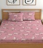 Pink 200 TC Floral Cotton Fitted Double Bedsheet 2 Pillow covers