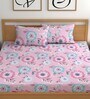 Pink 200 TC Floral Cotton Fitted Double Bedsheet 2 Pillow covers