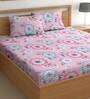 Pink 200 TC Floral Cotton Queen Double Bedsheet 2 Pillow covers