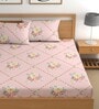 Pink 200 TC Floral Cotton Fitted Double Bedsheet 2 Pillow covers