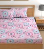 Pink 200 TC Floral Cotton Fitted Double Bedsheet 2 Pillow covers