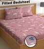 Pink 200 TC Floral Cotton Fitted Double Bedsheet 2 Pillow covers