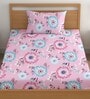 Pink 200 TC Floral Cotton Single Bedsheet Pillow covers