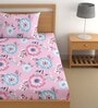 Pink 200 TC Floral Cotton Single Bedsheet Pillow covers