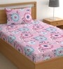 Pink 200 TC Floral Cotton Single Bedsheet Pillow covers