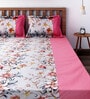 Pink Floral 200 TC Cotton 1 Double King Size Bedsheet with 2 Pillow Covers