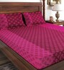 Pink 200 TC Motifs Print Cotton Fitted Double Bed Sheet with 2 Pillow Cover